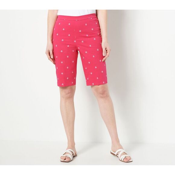 Isaac Mizrahi Live! Women's Petite Shorts 2P Pet Embroidered Pink